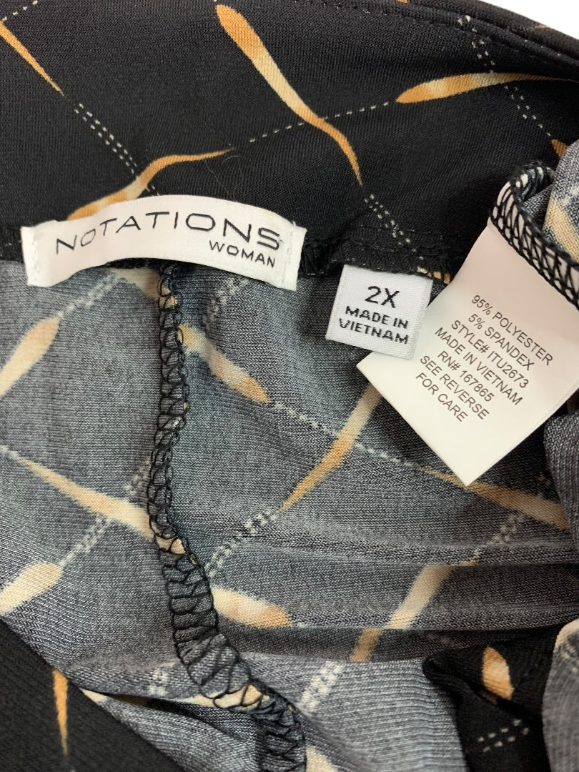 2X Notations Womens Pullover Shirt Split Sleeve Rivets