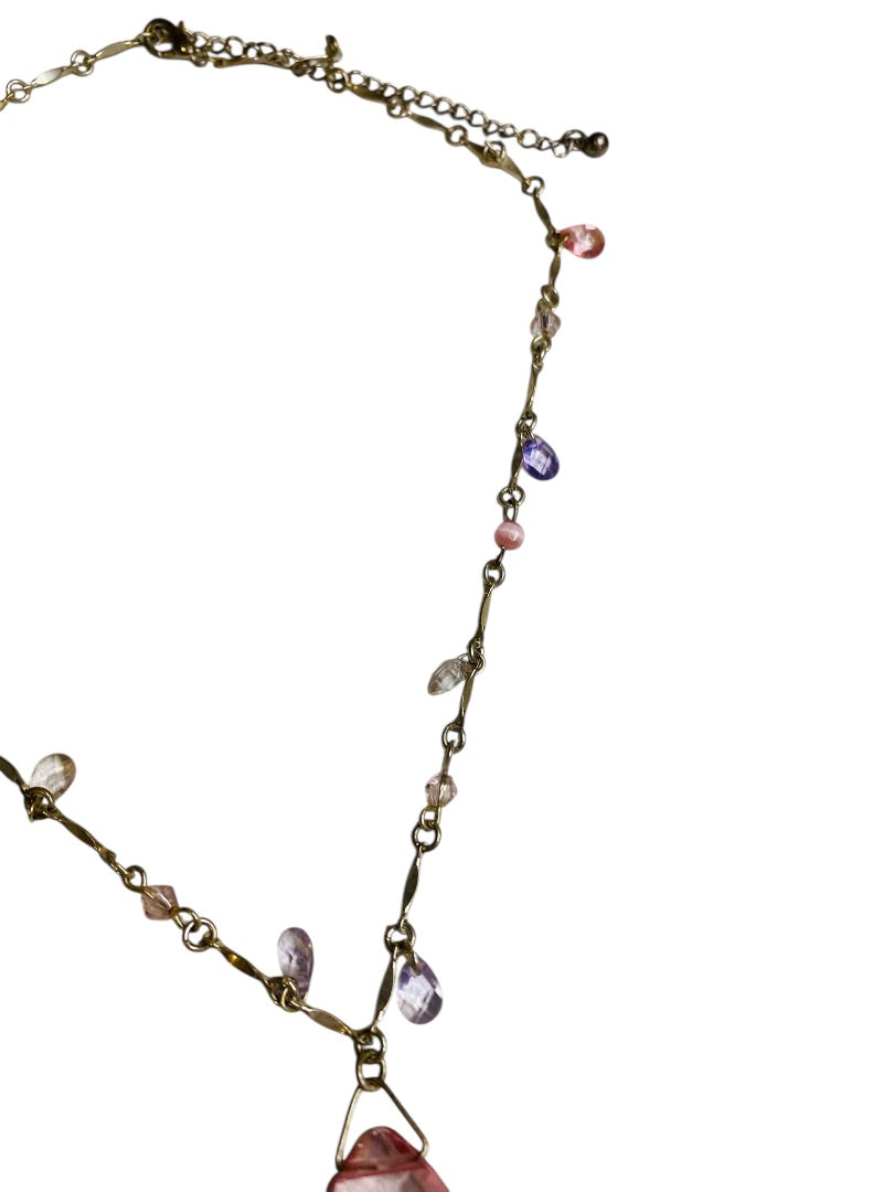 Silvertone Pink Beaded Necklace Spring Clasp 16-19"