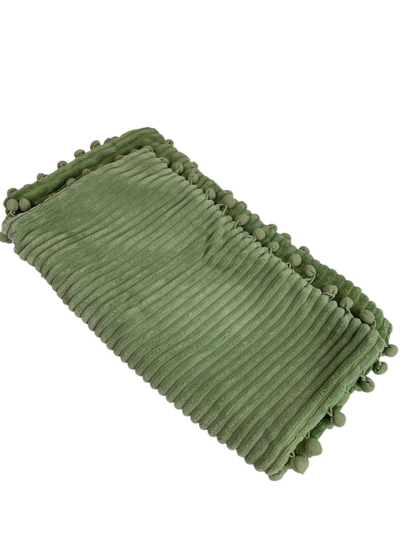 Set of 2 Sage Green 16" Pillow Cover Velour Stripe Zip Closure