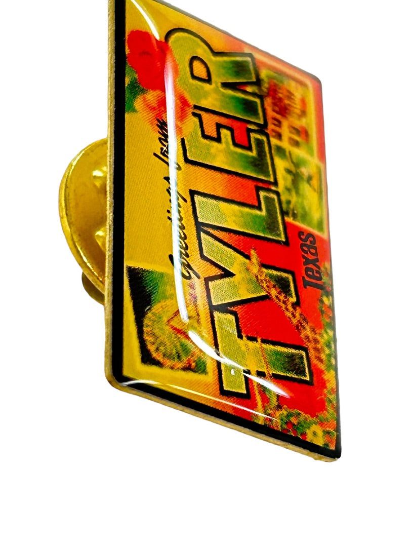 Tyler Texas Resin Lapel Pin Red Rose 1" Greetings From Postcard Style