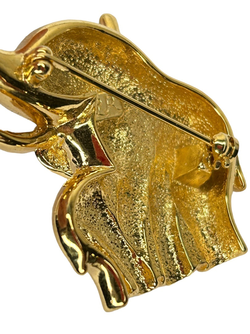 Vintage Goldtone Signed LR Lady Remington Mom Baby Elephant Figural Brooch Pin