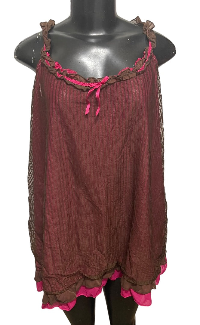 18/20 Cacique Ruffled Strap Pink Lining Sleepwear Nightie Camisole