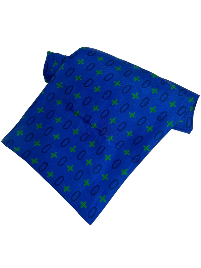 Vintage Bright Navy Pattern Scarf Silky Green Black 33.5"l x 6.5"w
