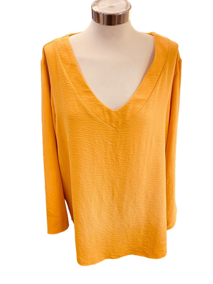 18/20 Asley Stewart Womens New Yellow Gold Crinkle V-Neck Pull Over Blouse Top
