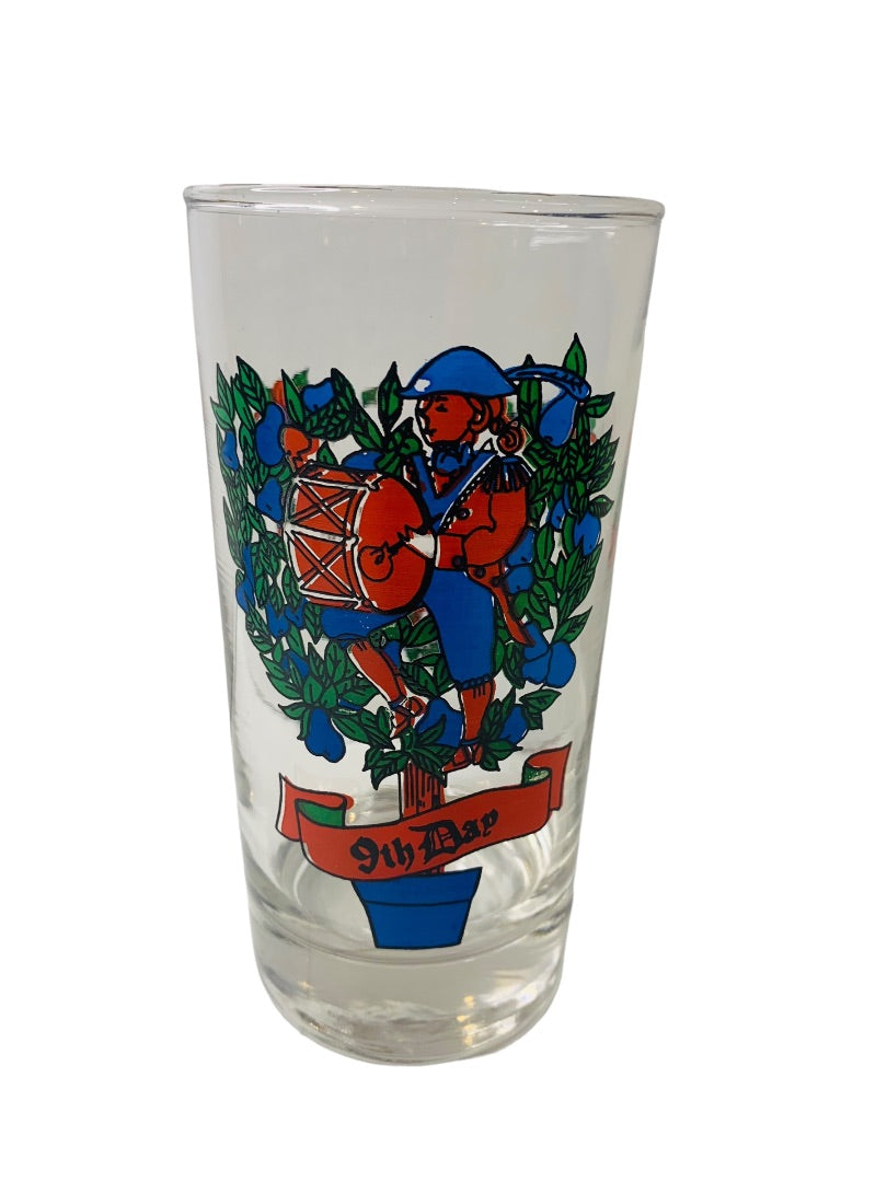Vintage Tumbler Glass Taylor Smith & T 9th Day of Christmas 10 oz Drinking