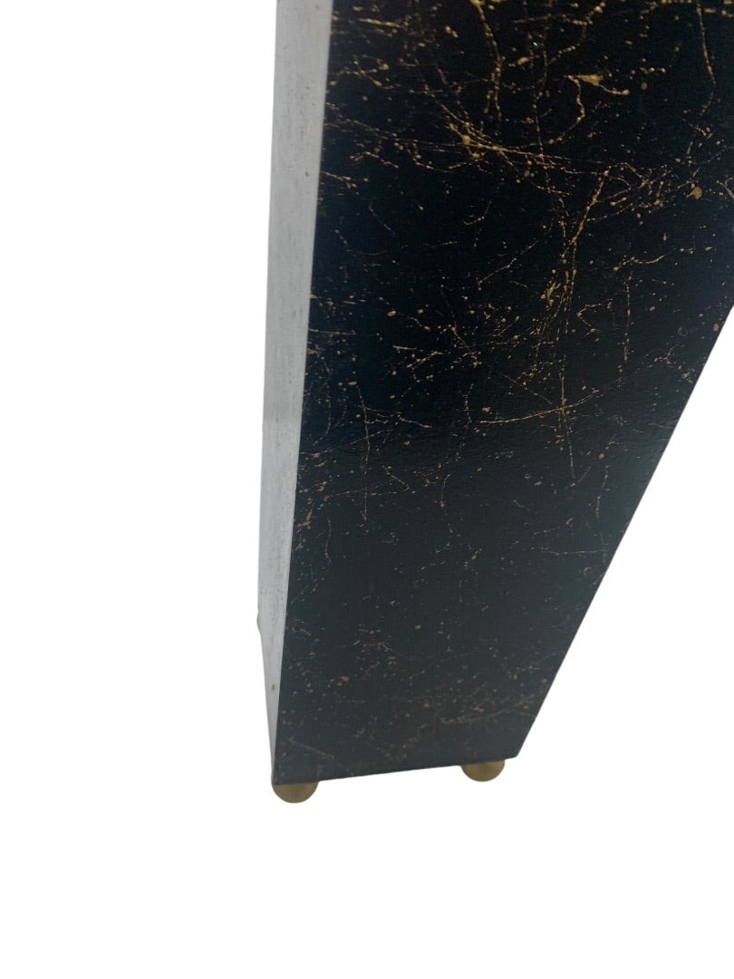 R.Stad Designs Black Gold Hinged Handmade Wood Box Star Topper 18"h x 4" Square