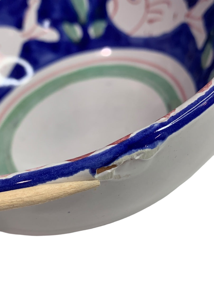 La Musa Vintage Italy Ceramic Fish Cereal Soup Bowl Repaired 6 Inch
