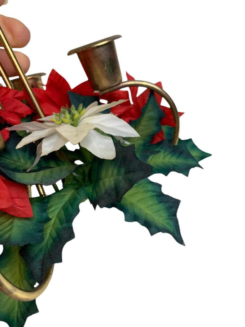 1960s Holiday Poinsettia 5 Taper Candle Holder Christmas Kitschy
