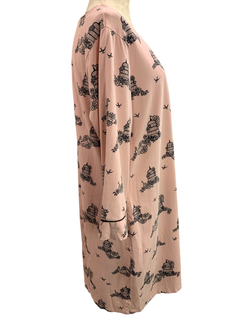 XL Soma Night Dress Pink Jersey Knit Birdcage Print