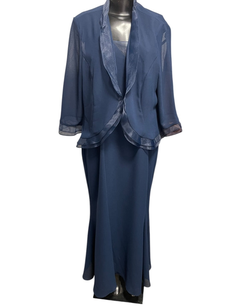 18 Jan's Boutique Eveningwear 2 Piece Full Length Dress & Jacket Navy