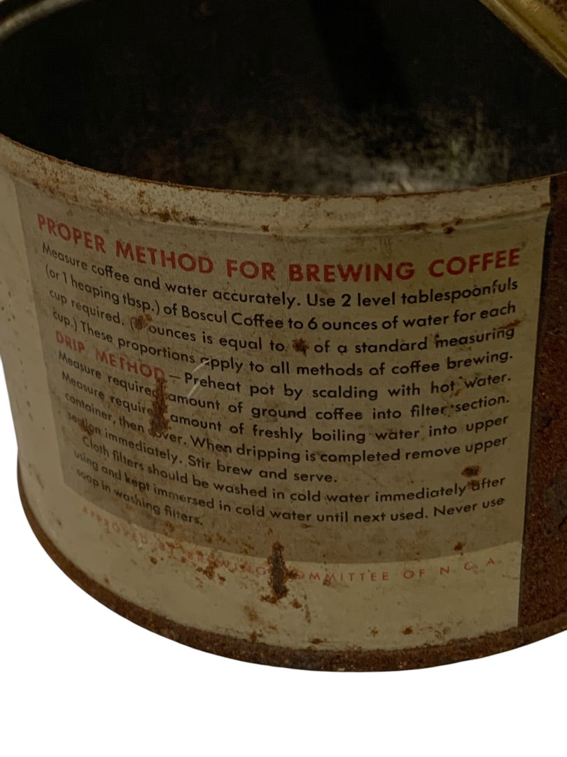 1947 Boscul Coffee Can Tin No Lid Camden NJ 1 Pound