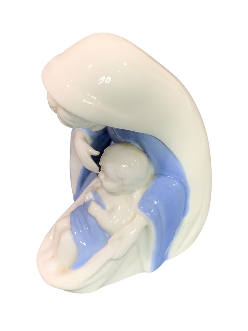Vintage Mother Mary and Baby Jesus Porcelain Figurine Blue White 4 Inches