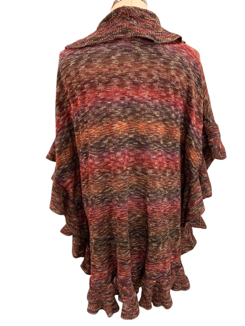 Small Medium Chicos Ruffle Knit Ruana Multi Color Open Cardigan Sweater