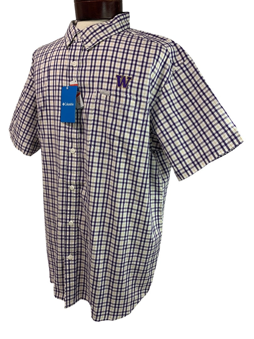 XL Columbia Mens New Washington Huskies Button Down Shirt Plaid