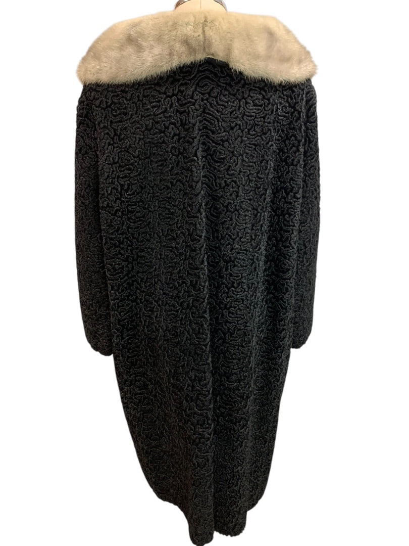 1950s Lambs Wool Mink Collar Womens Persian Coat Astrakin France