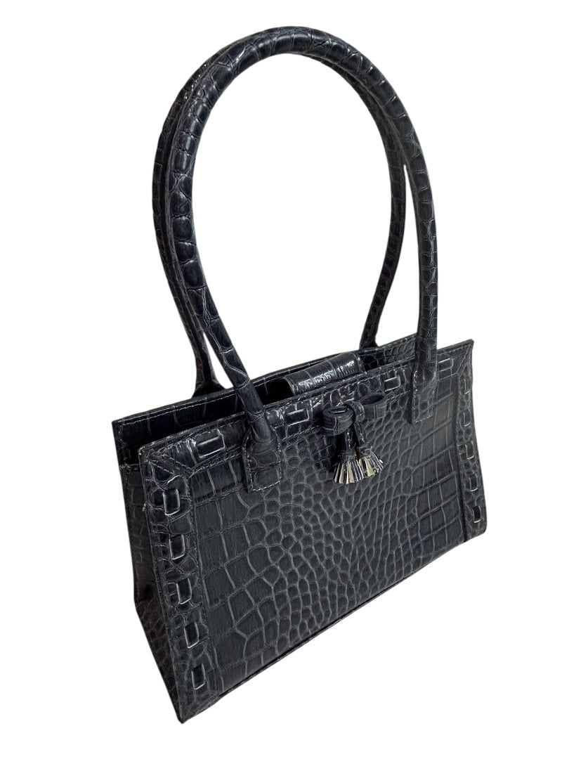 Liz Claiborne Gray Vegan Leather Croc Embossed Tote Handbag Faux Leather