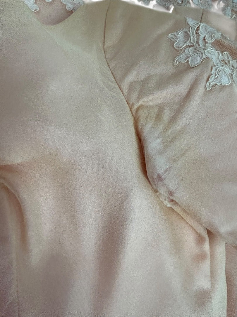 Vintage Handmade Dress Pink Lace Applique Formal 50s Tea Length