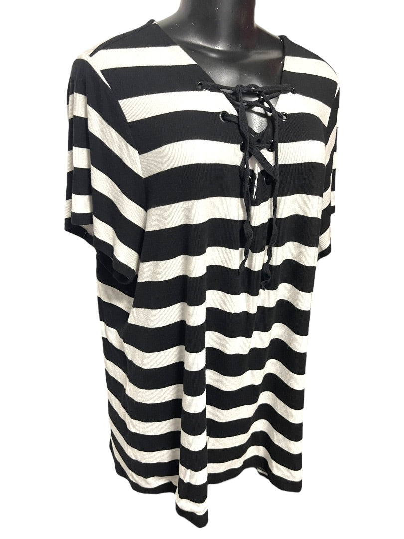 3X INC International Concepts Striped Short Sleeve Womens Top Shirt