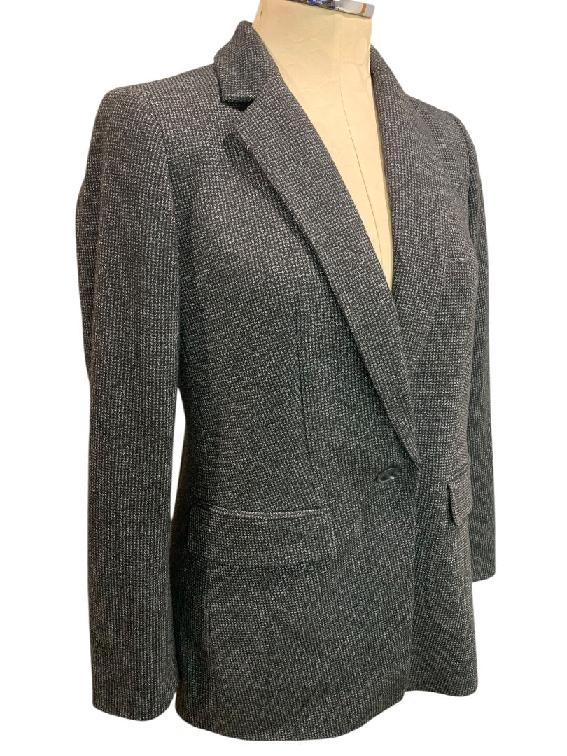 Size 2P Loft Petites Womens Microcheck Blazer Business Soft Black Gray