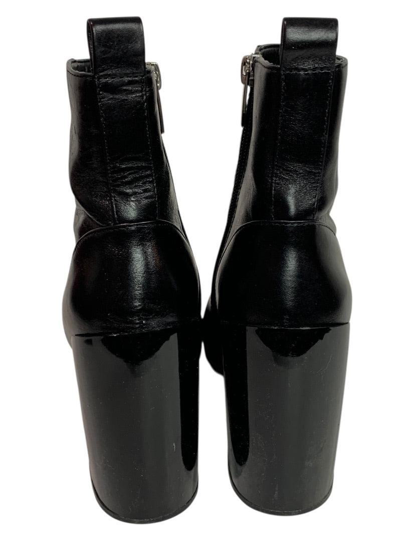 Size 6 Vince Camuto Womens Black Leather Booties 4 Inch Block Heel Enverna