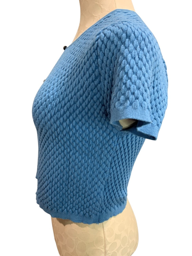 Large Kendall & Kylie Junior Womens Blue Textured Short Sleeve Cardigan Sweater