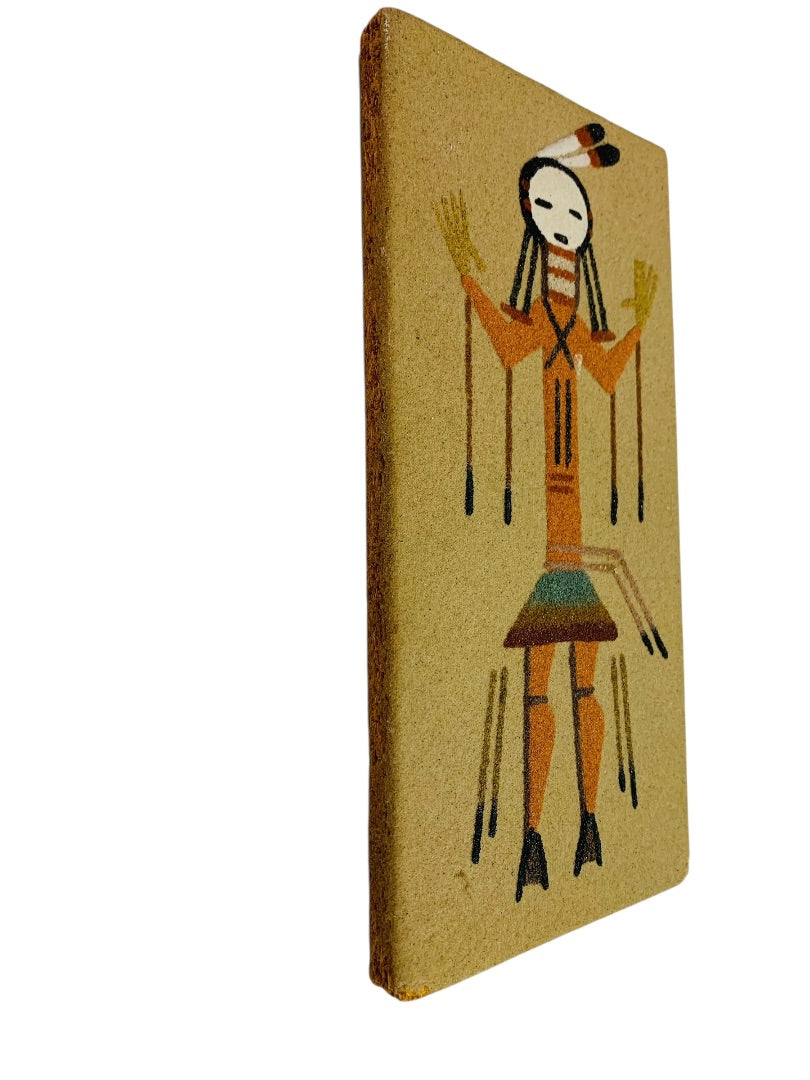 Vintage Native American Sand Painting Healing Man 8"h x 4"w