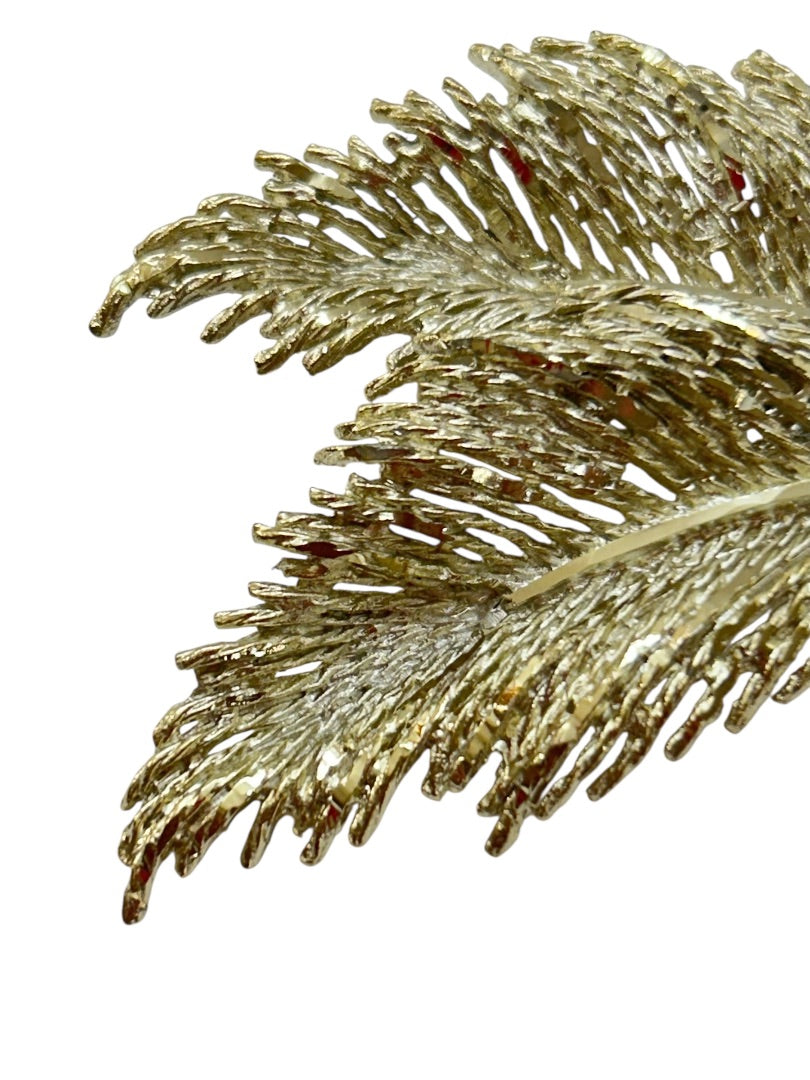 Light Goldtone 2 Leaf Brooch Statement 2.75" Pin