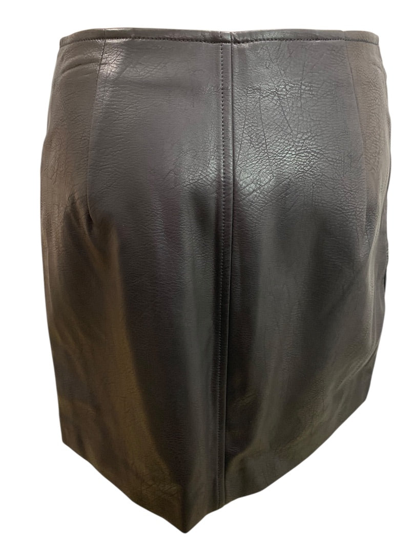 Small Leith Black Moto Style Vegan Leather Mini Skirt 15" Length