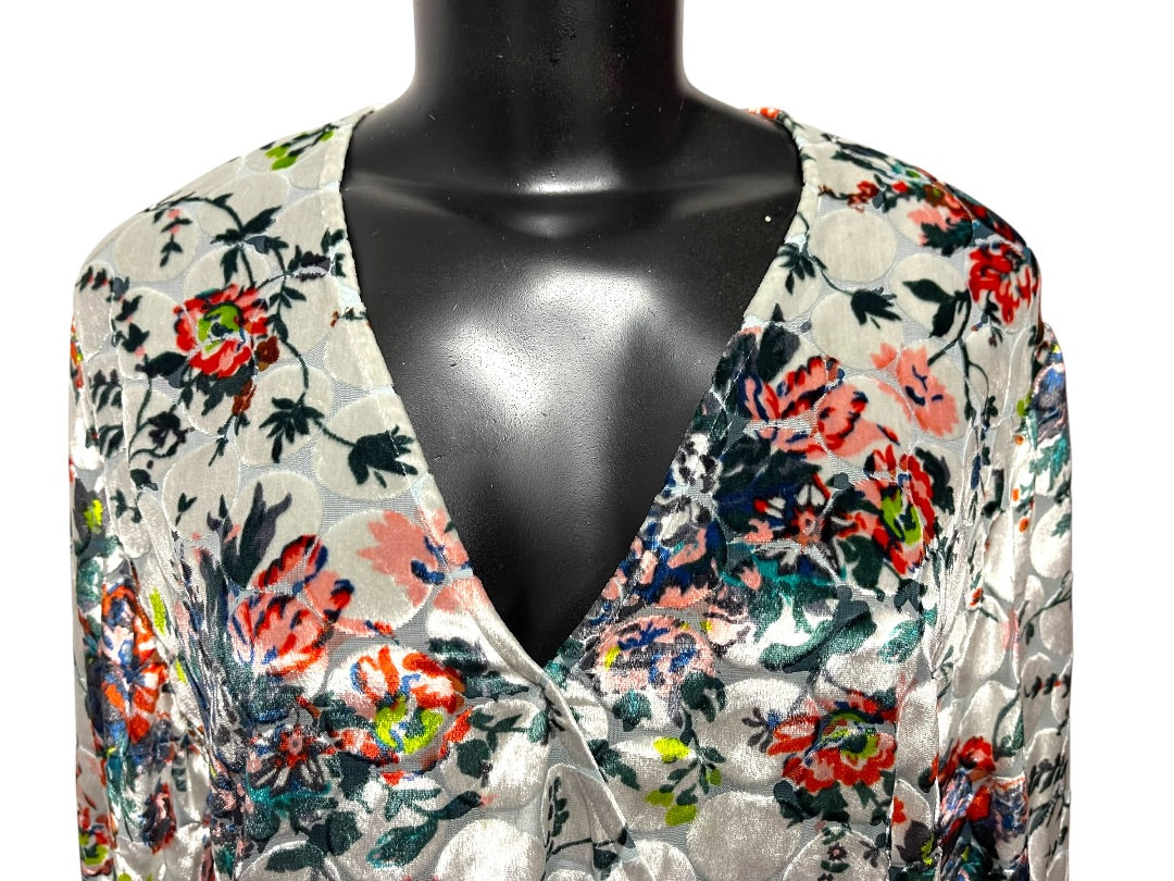 Small Maeve Anthropologie Sheer Umi Wrap Floral Velvet Shirt Silk Blend