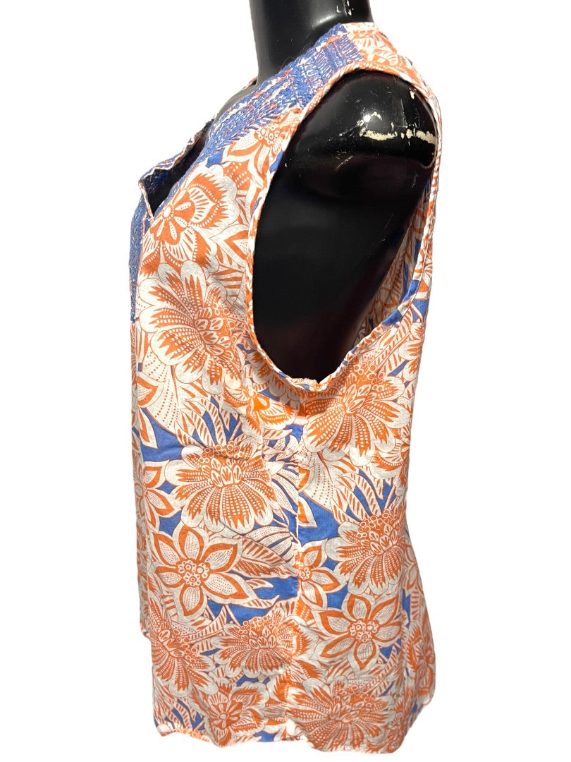 XL Talbots Floral Embroidered Cotton Sleeveless Shirt Boho Pullover