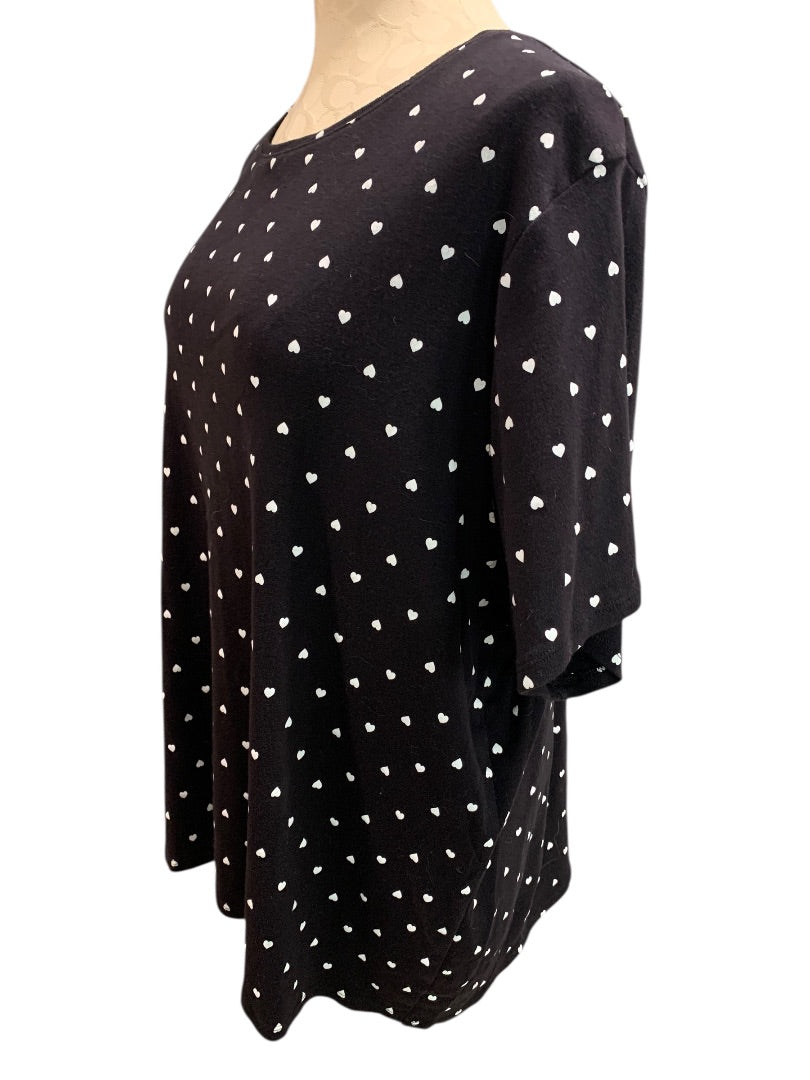 1X Croft & Barrow Womens The Classic Tee Tshirt Black Heart Print