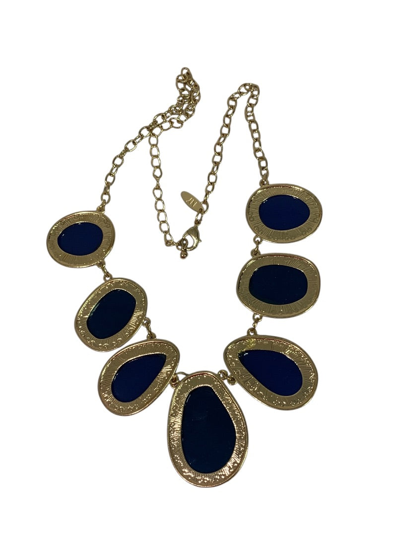 New York & Co Goldtone Blue Statement Necklace Lays Flat 21 Inch