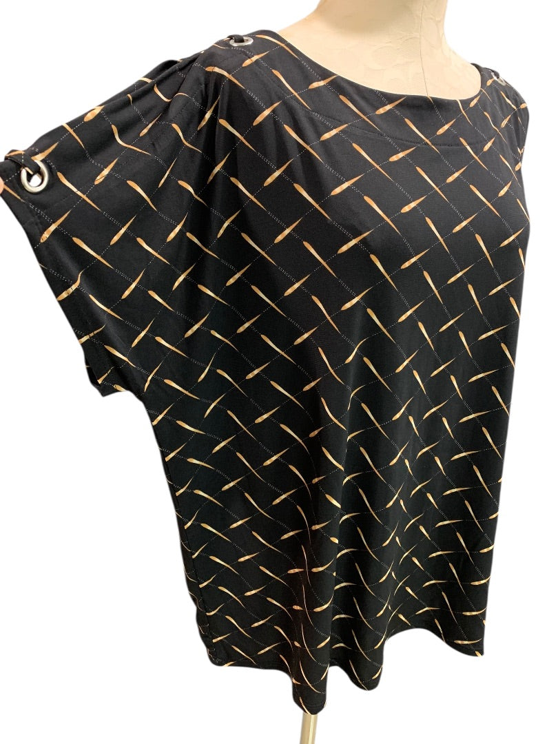 2X Notations Womens Pullover Shirt Split Sleeve Rivets