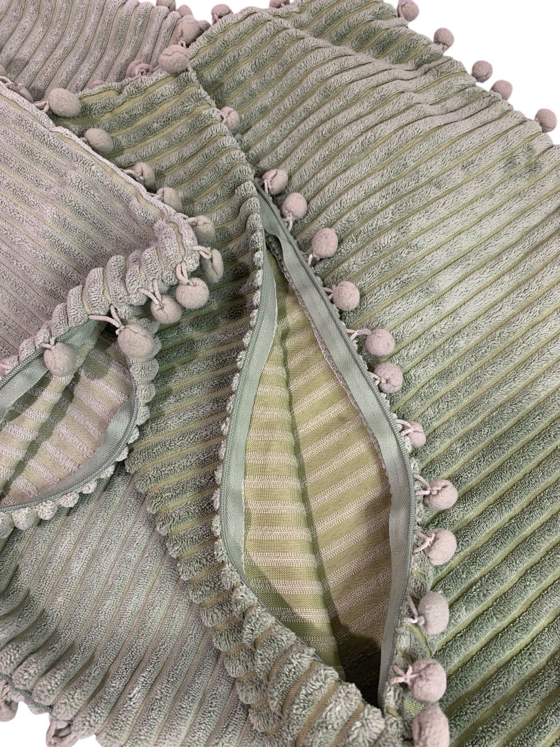 Set of 2 Sage Green 16" Pillow Cover Velour Stripe Zip Closure