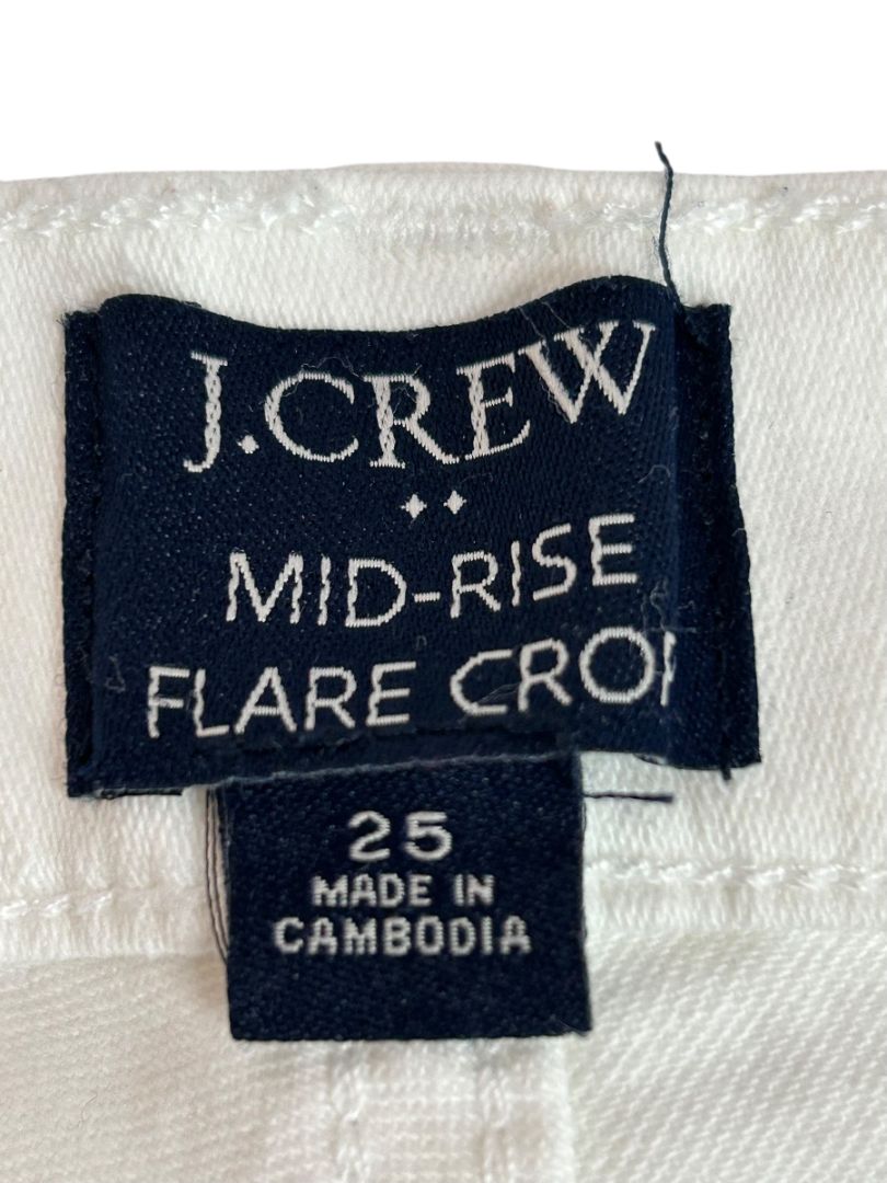 Size 25 J.Crew Mid-Rise Flare Crop Womens White Jeans Raw Hem