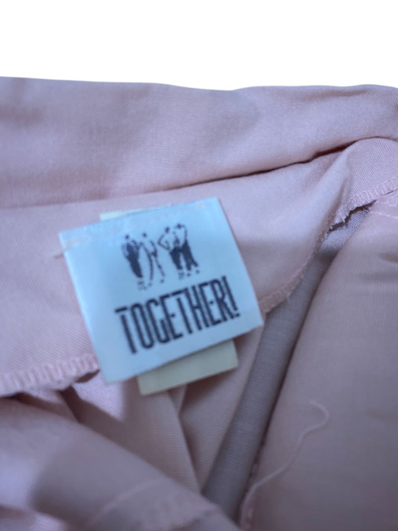 Size 14 Together! Pink Rayon 1980s Dress Belted Button Up