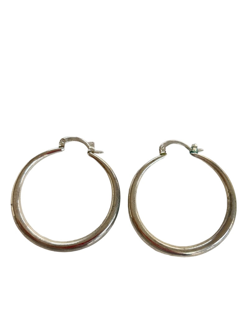 Silvertone Lever Hoop Earrings 1.75" Diameter Pierced