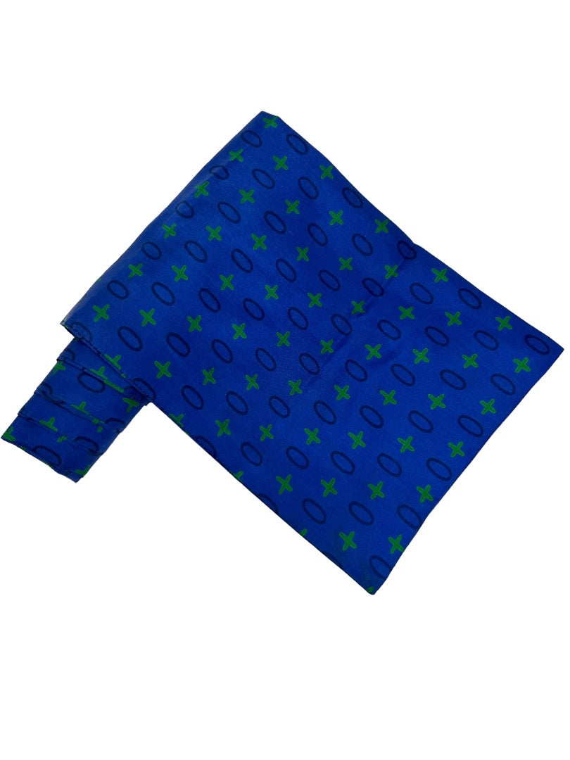 Vintage Bright Navy Pattern Scarf Silky Green Black 33.5"l x 6.5"w