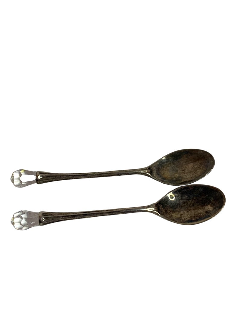 Vintage Silverplate Demitasse Spoon Crystal Handle Pair Set of 2