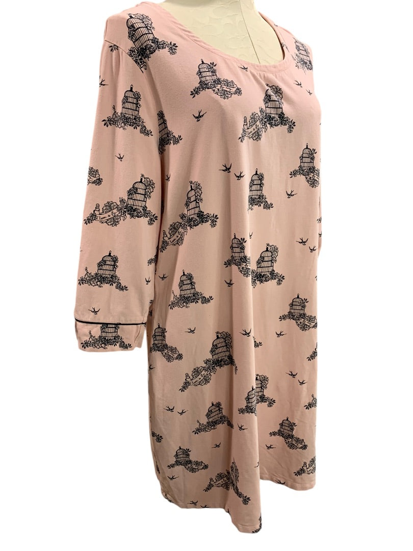 XL Soma Night Dress Pink Jersey Knit Birdcage Print