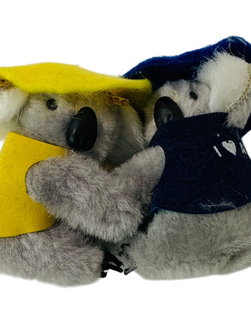 Set of 2 Australia Souvenir Clip On Koala Bears Yellow Blue Hats