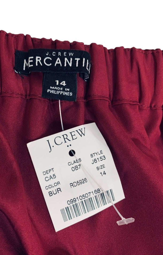 Size 14 J.Crew Flounce Mini Skirt Womens New Pull On Burgundy J6153