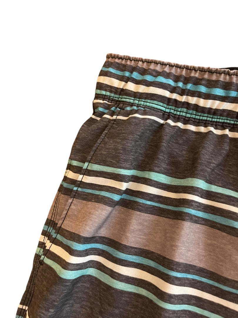 Large Speedo Striped Board Shorts Drawstring Gray Blue Mens Swim