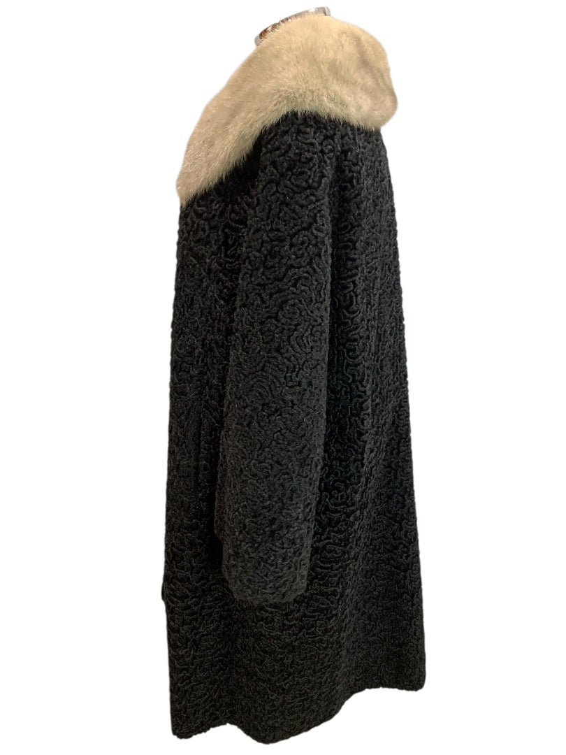 1950s Lambs Wool Mink Collar Womens Persian Coat Astrakin France