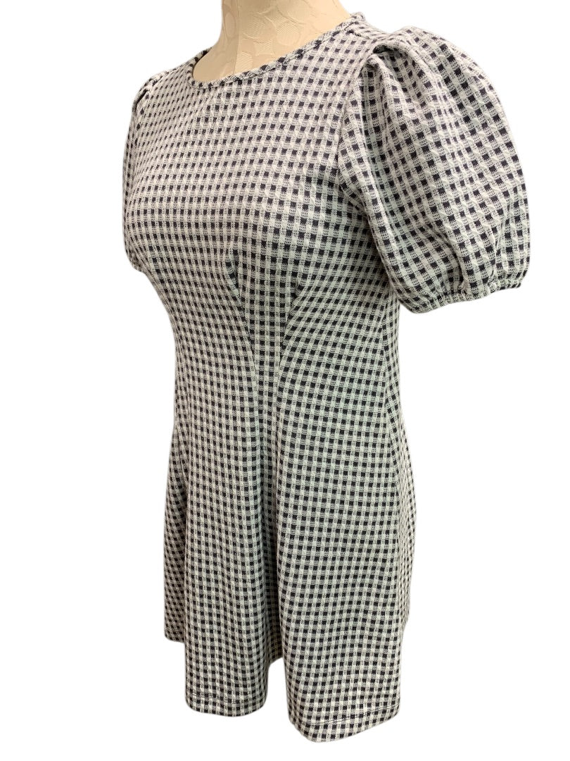 Size 4P Loft Petites Knit Dress Back Zip Gray White Gingham Check