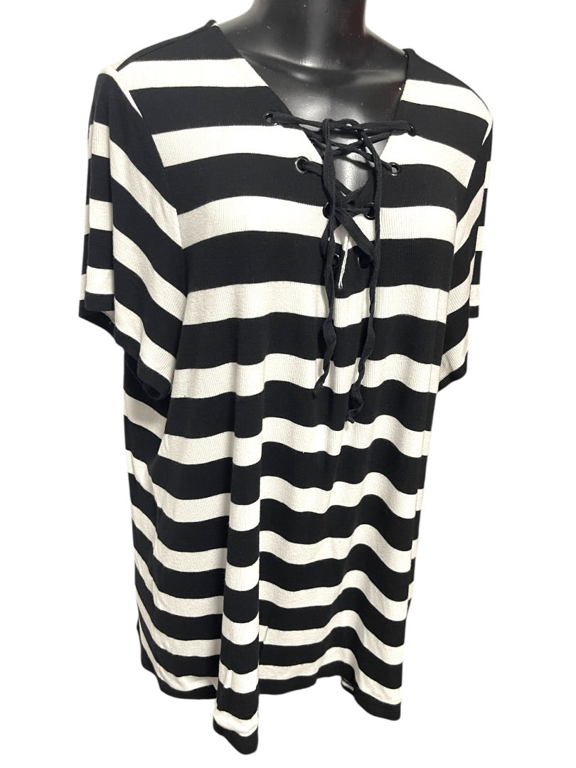 3X INC International Concepts Striped Short Sleeve Womens Top Shirt