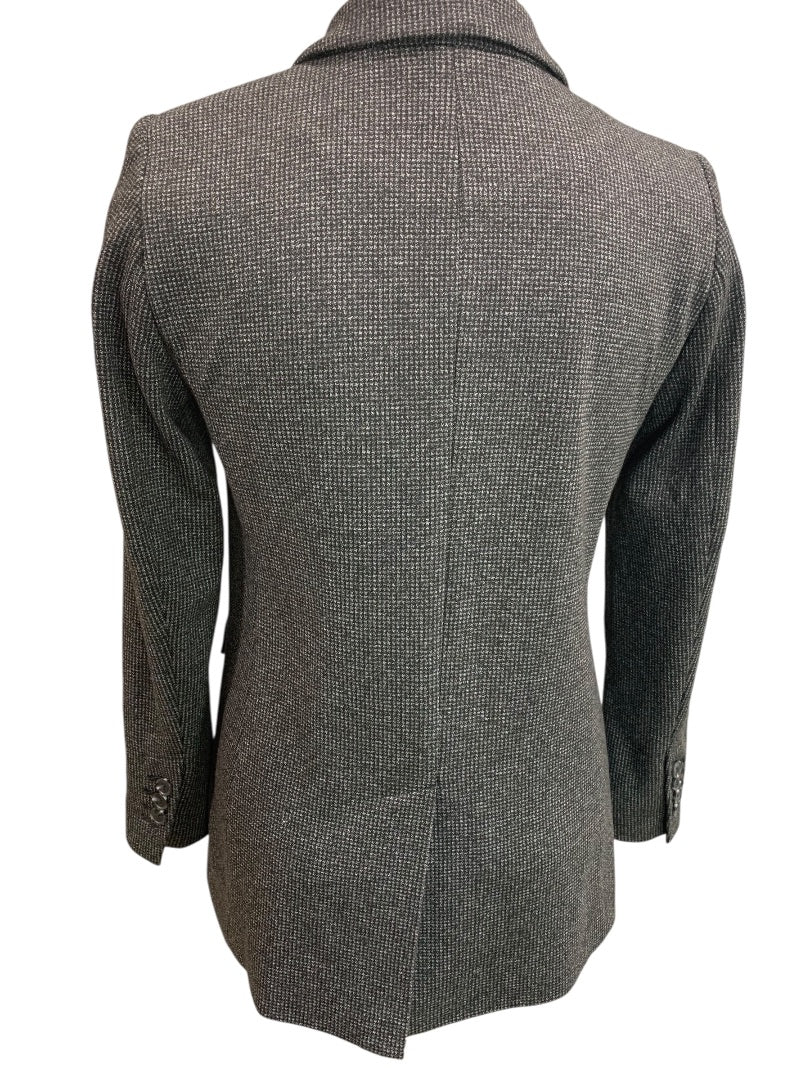 Size 2P Loft Petites Womens Microcheck Blazer Business Soft Black Gray