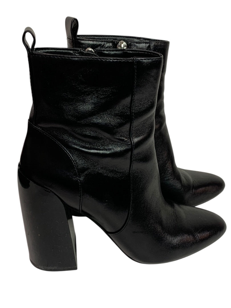 Size 6 Vince Camuto Womens Black Leather Booties 4 Inch Block Heel Enverna