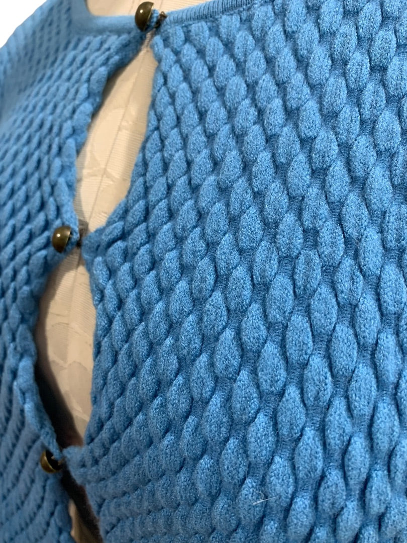 Large Kendall & Kylie Junior Womens Blue Textured Short Sleeve Cardigan Sweater