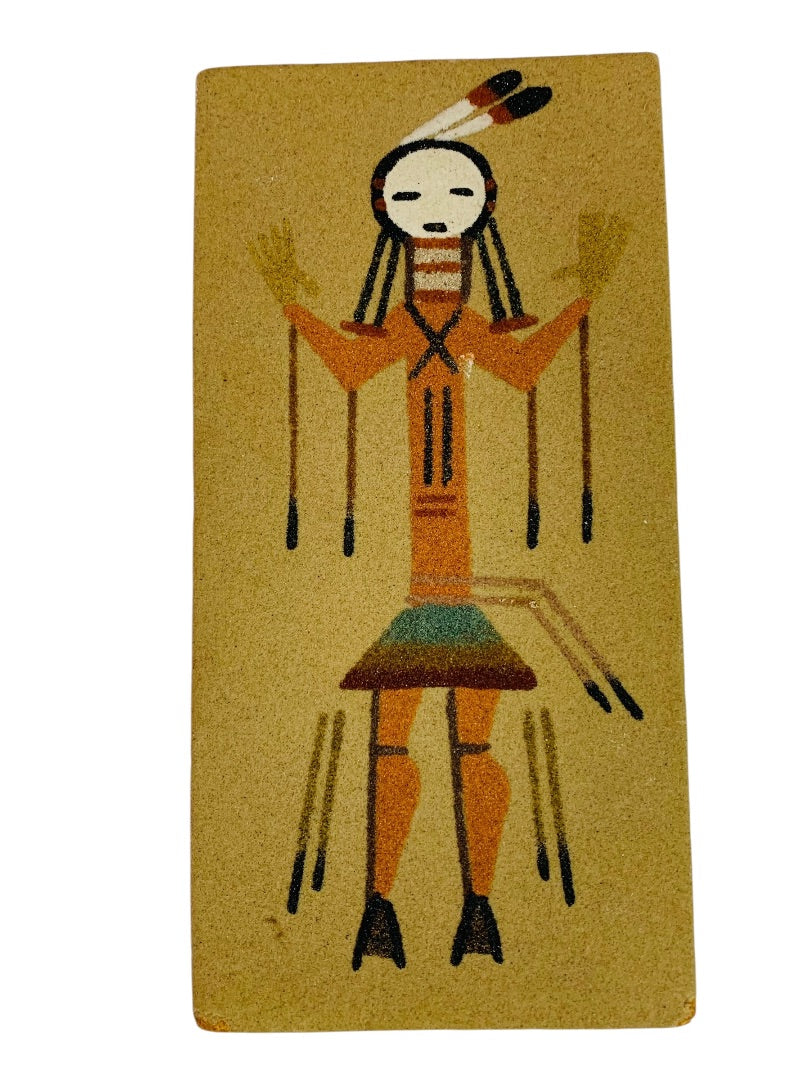 Vintage Native American Sand Painting Healing Man 8"h x 4"w